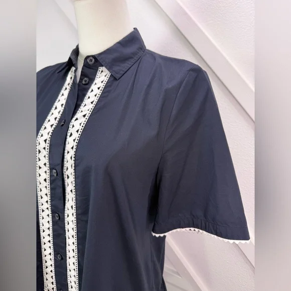 Kate Spade Broome Street Black Cotton Lace Trim Shirt Dress Size Small - Picture 2 of 10